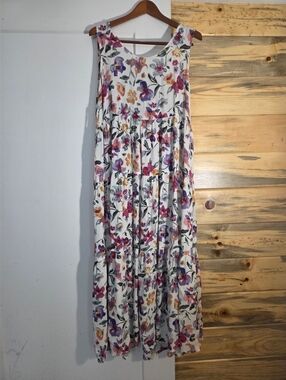 Vintage 90s Sleeveless Floral Fit and Flare Peasant Maxi Dress Womens size M